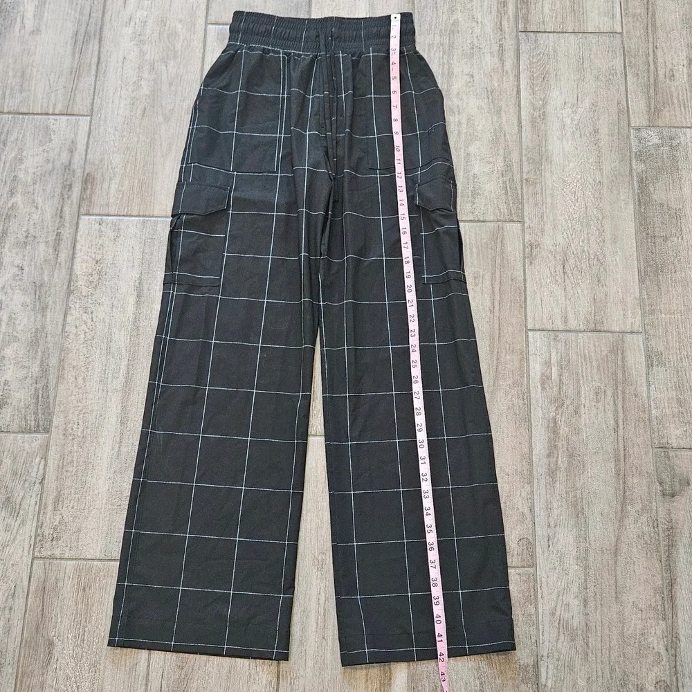 Albion Audrey Cargo Trouser Size‎ XS Black Windowpane Grid Wide Leg High Rise